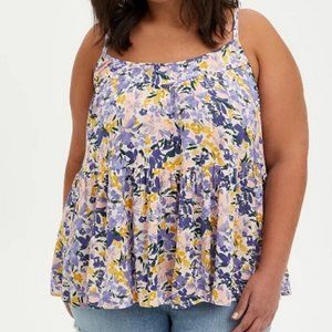 TORRID  GAUZE FLORAL PURPLE TIERED  CAMI NWT 3 &5